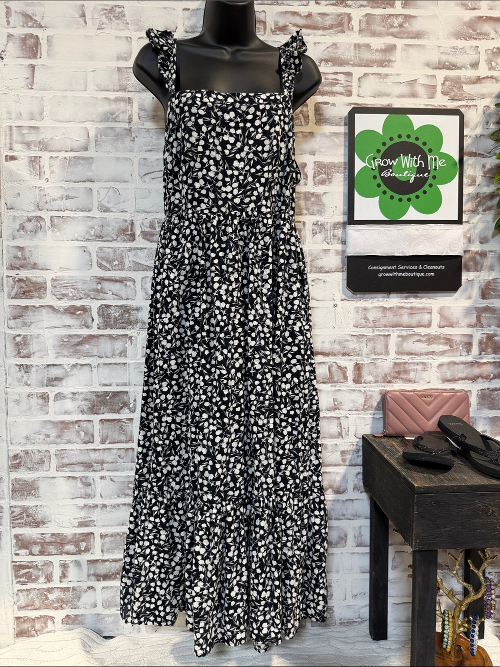 Black and White Floral Maxi Sundress - Women